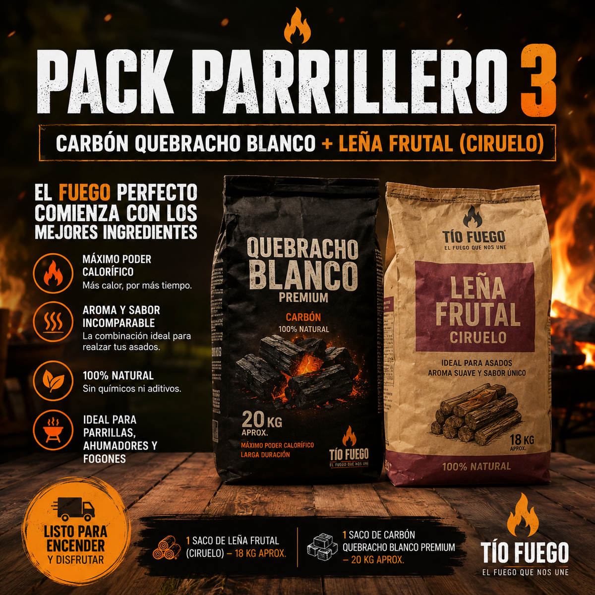 Pack Parrillero 3 (Carbon + leña ciruelo)