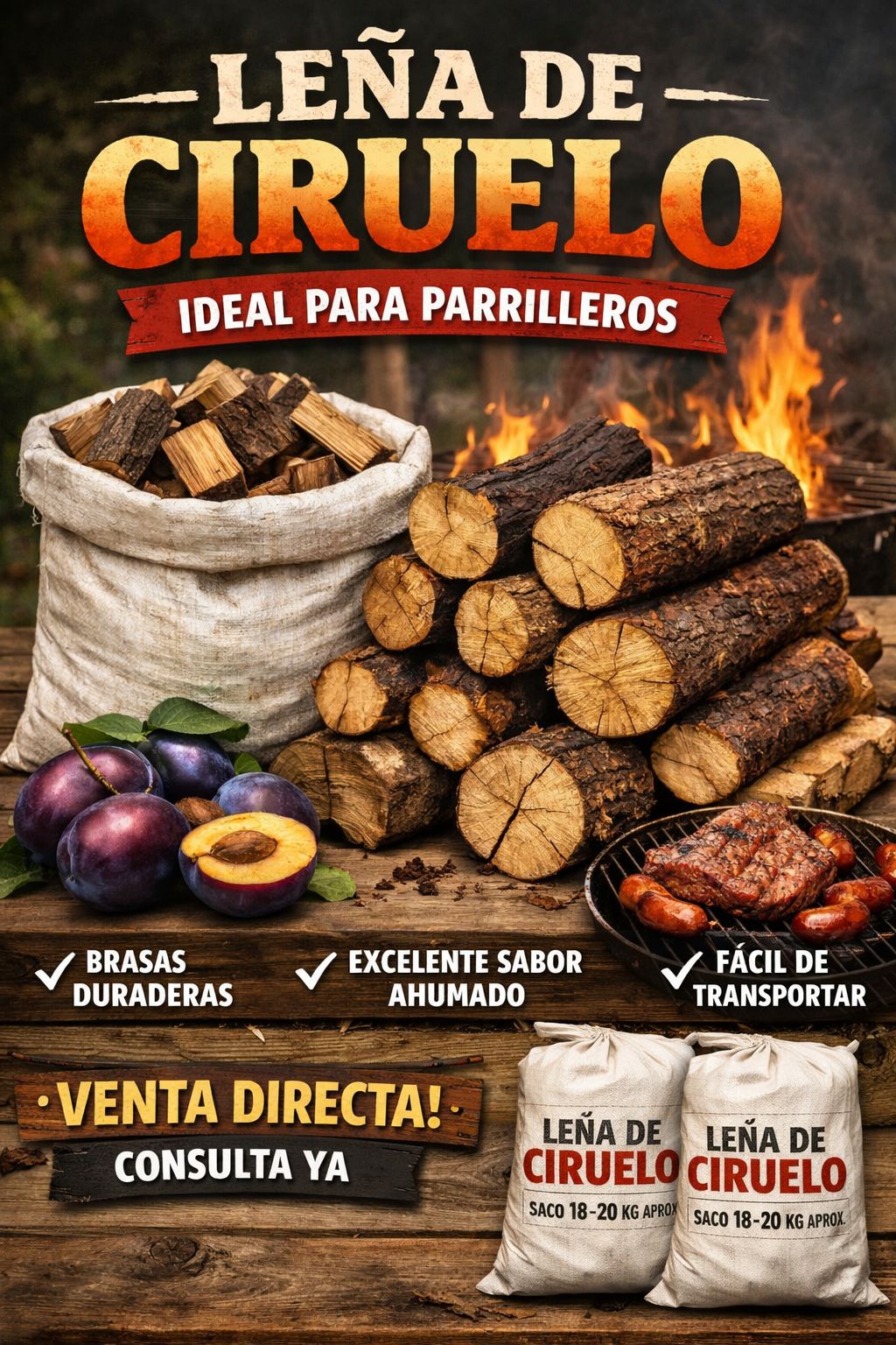 Pack SUPER LEÑA CIRUELO (6 SACOS)